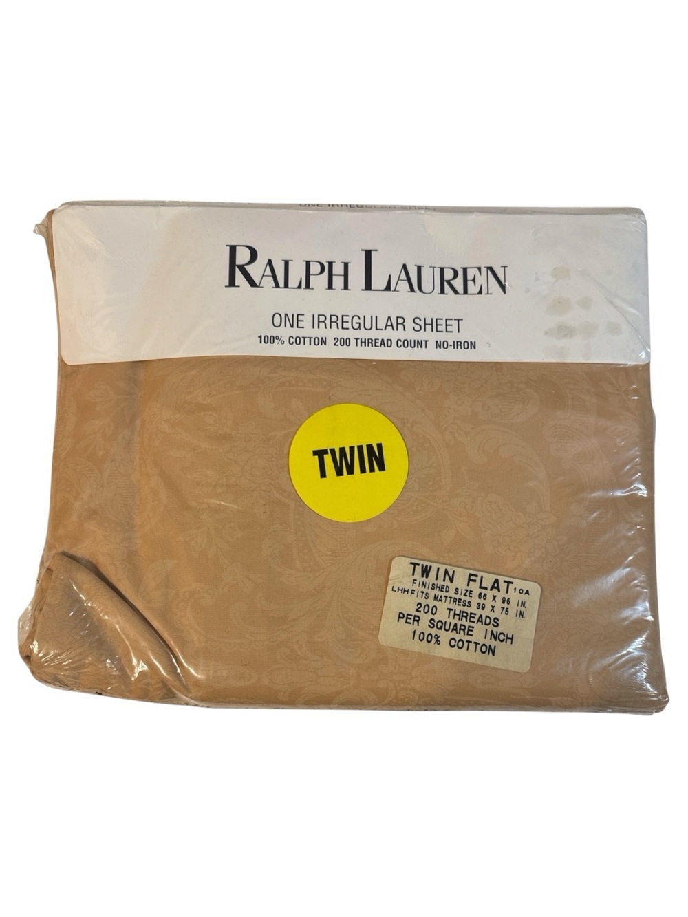 Vintage Ralph Lauren Home Collection-Avery Cafe Tan Paisley Twin Flat Sheet NOS